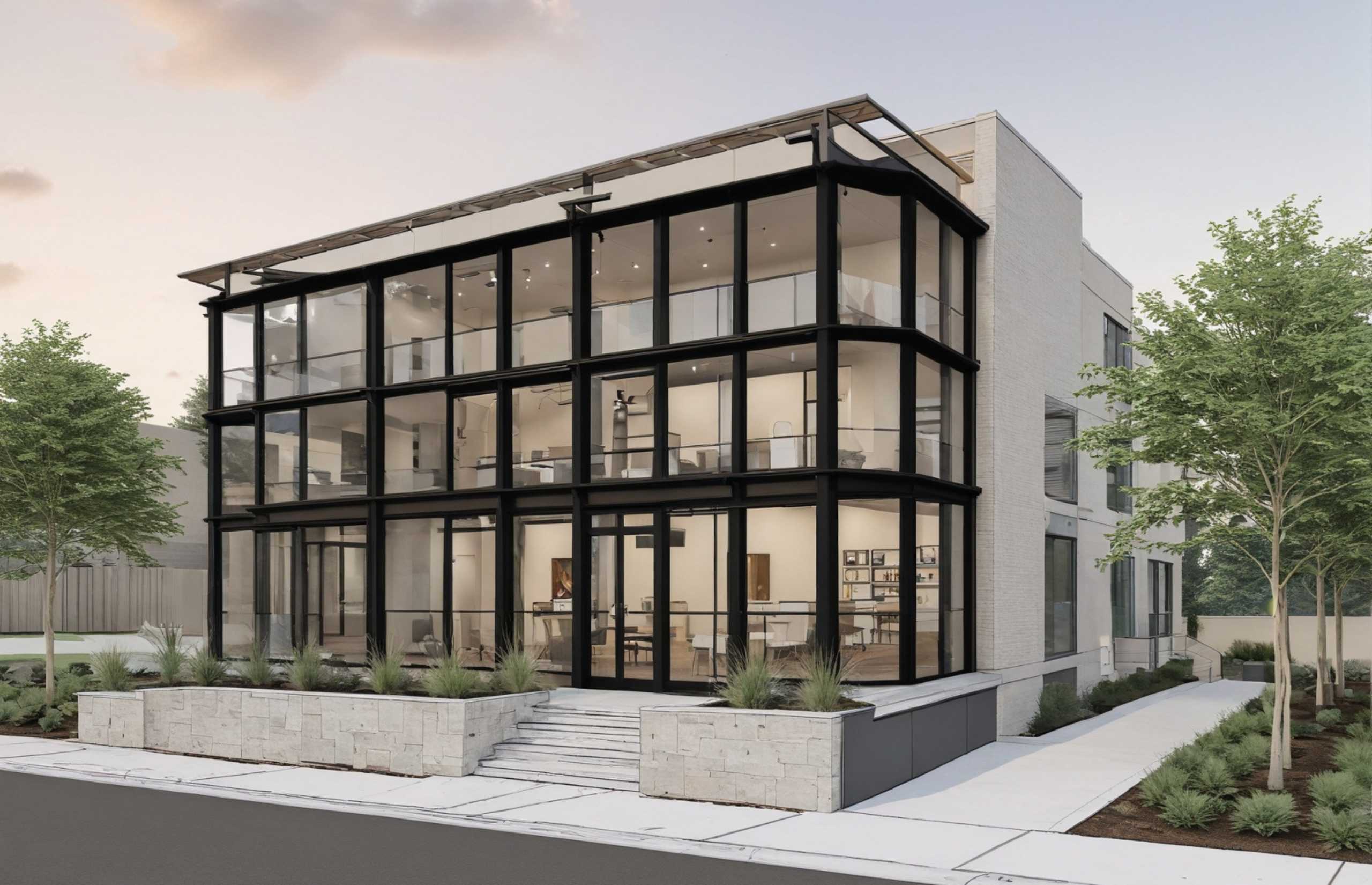 Illustration of a new apartment building featuring sleek design elements and a welcoming entrance.