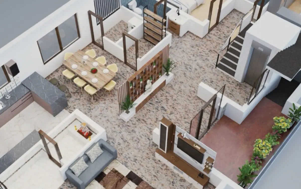3D cut-away floor plan of a home designed by Pristine Infrastructure